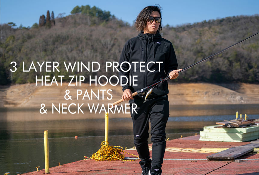 3 LAYER WIND PROTECT HEAT ZIP HOODIE & PANTS & NECK WARMER